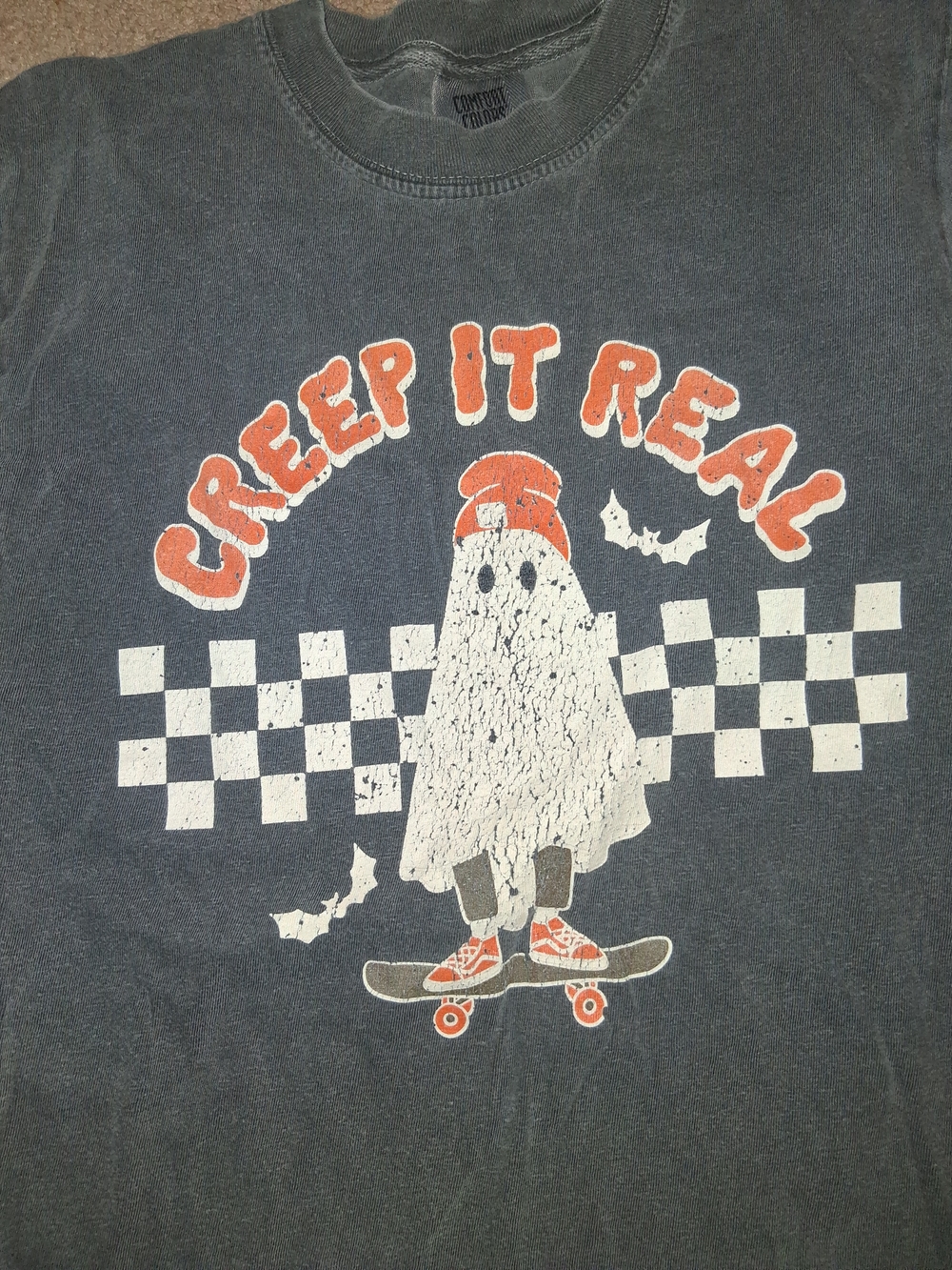 Comfort Colors Kids Ghost Skateboard Graphic Tee - Black & Orange